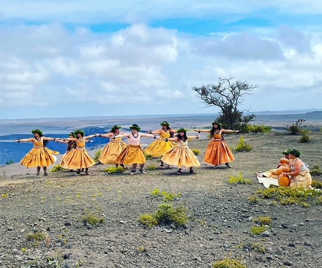 Hula dancers outdoors. Edith K. Kanakaole Foundation.