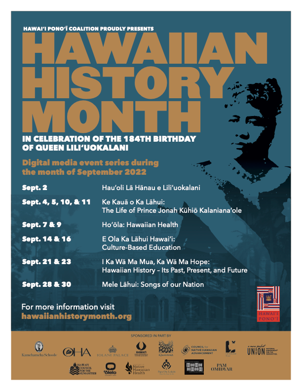promotional graphic for Hawaiian History Month 2022