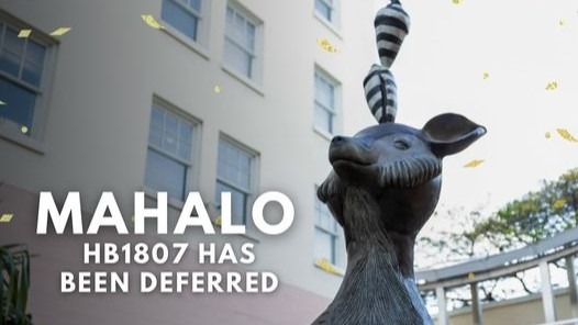 mahalo hb 1807 has been deferred text over photo of Mr Chickenpants sculpture