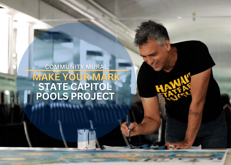 Artist Solomon Enos and text reading community mural make your mark state capitol pools project