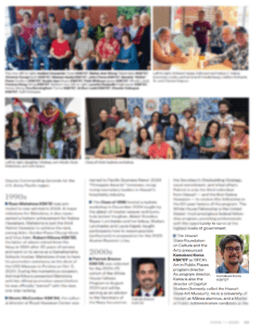 Screenshot of alumni newsletter page, lightly blurred except for a circle around a photo of Kamakani Konia.