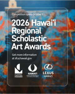 promotional graphic for 2026 Hawaii Regional Scholastic Student Art Awards competition.