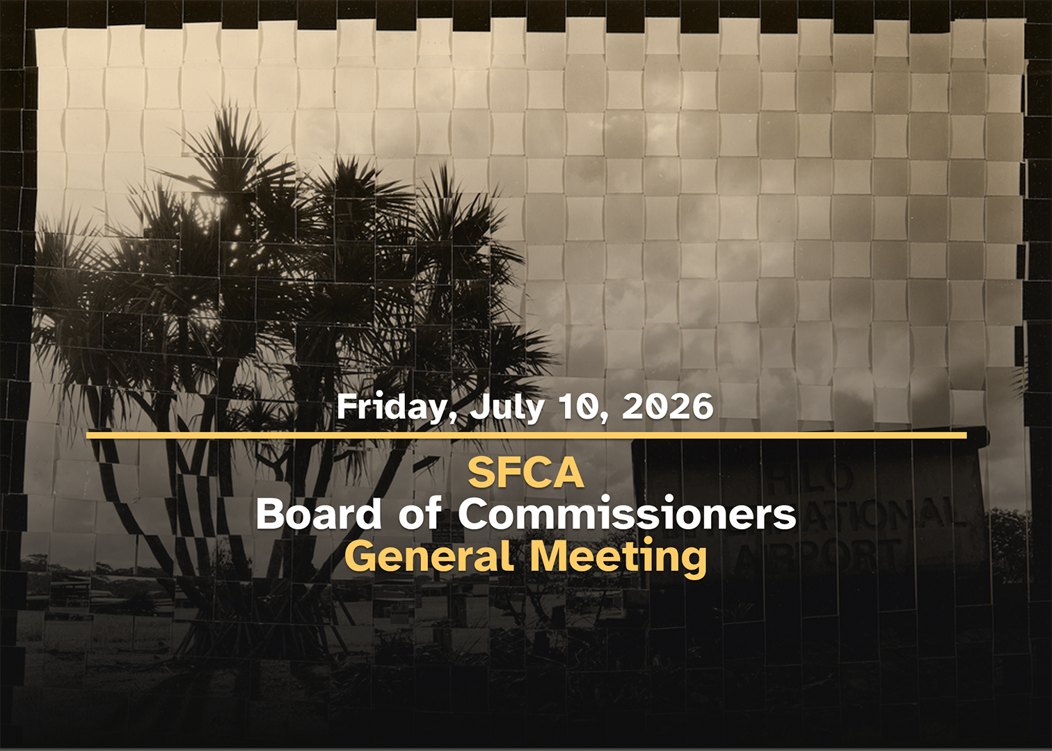 Promotional graphic for board meeting on July 10, 2026.